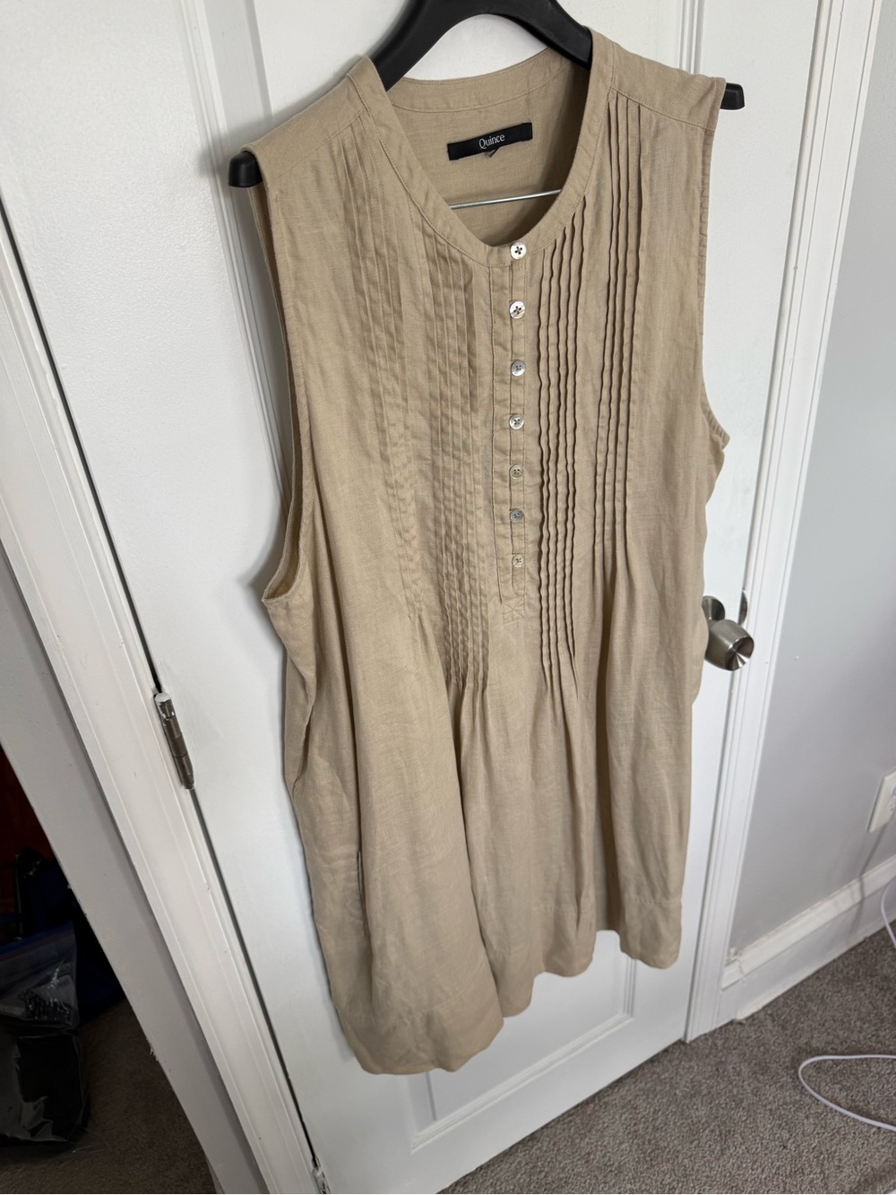 Quince Sleeveless Pintuck Tunic in Beige-Tan